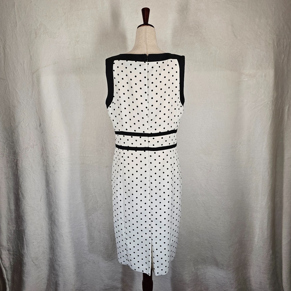Black Label by Evan Picone Womens 12 White Black Polka Dotd Dress Flare Lined - Picture 3 of 13
